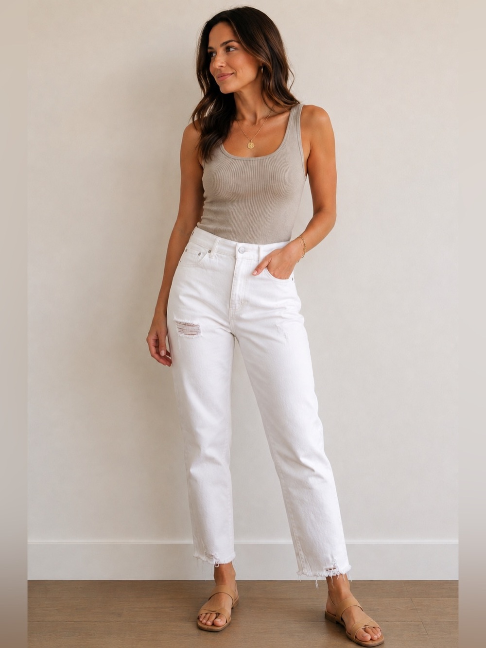 TRACTR White Distressed High Rise Straight Leg Jeans Premium Denim Collection